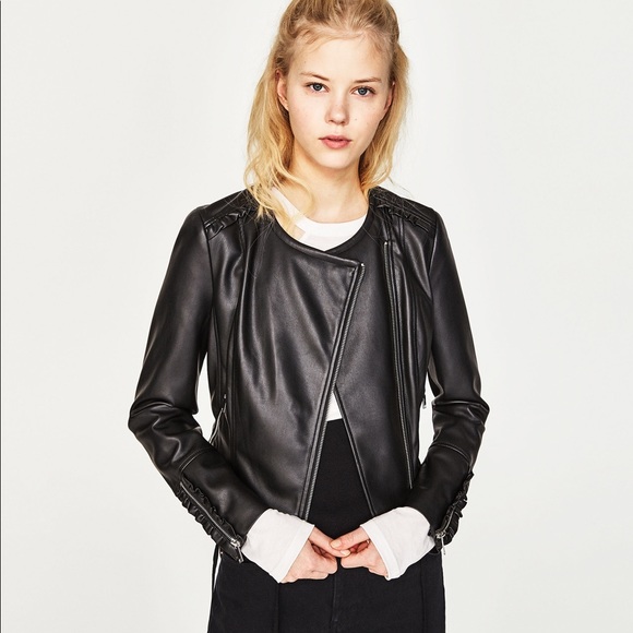 Zara Faux Leather Jacket with Frill Details - Picture 2 of 8